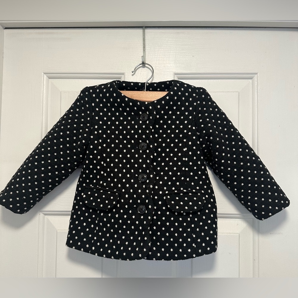 Cat & Jack Girls 18 month Black and White Polka Dot Pea Coat